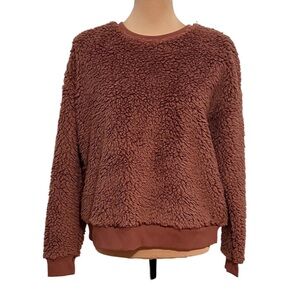 3/$30 A New Day Sherpa Crewneck Pullover Sweatshirt Rose Brown S/Small NWT